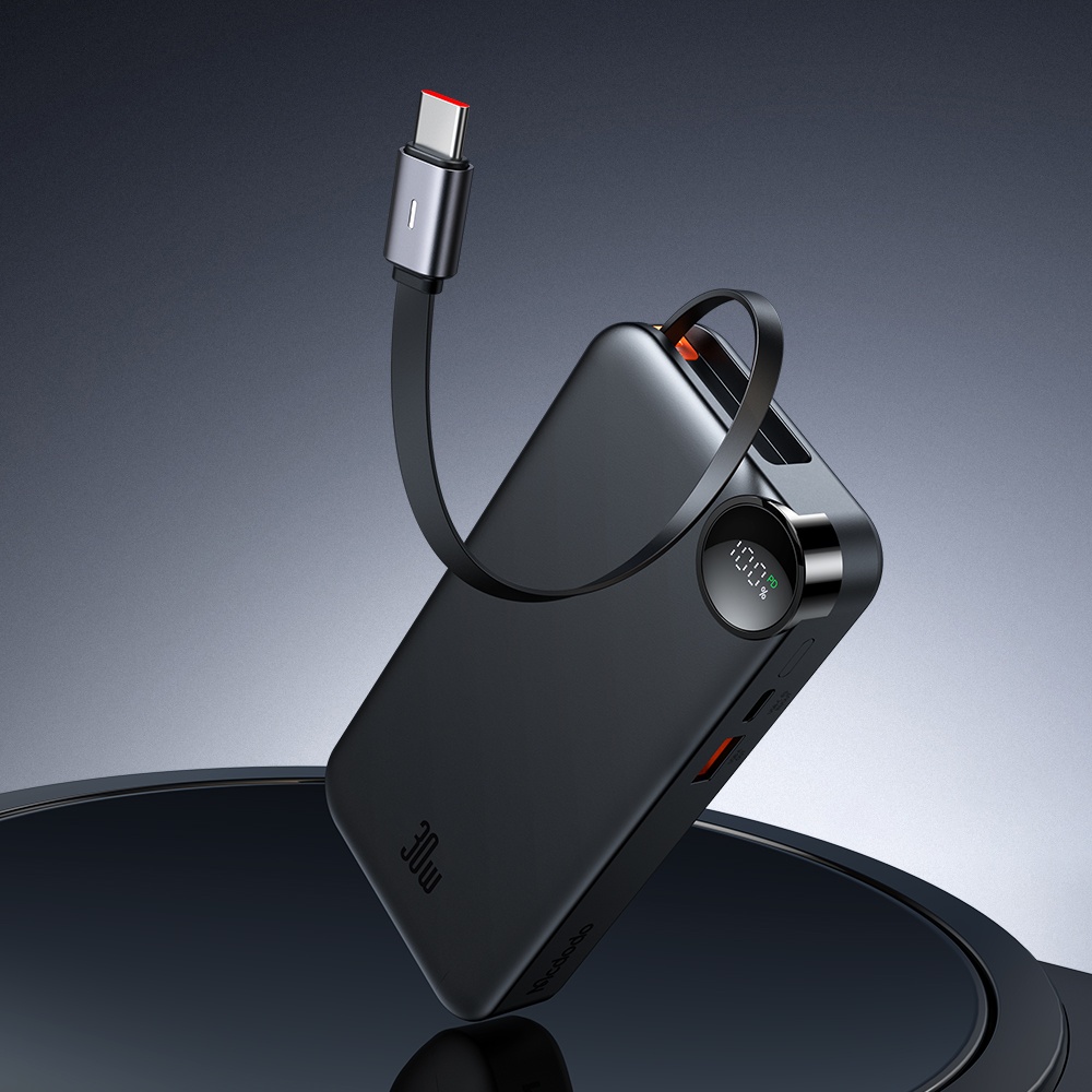 MCDODO MC-3870 10000mAh 30w A+c Dijital Göstergeli Powerbank (Dahili Type-c Geri Çekilebilir Kablo) - Görsel 1