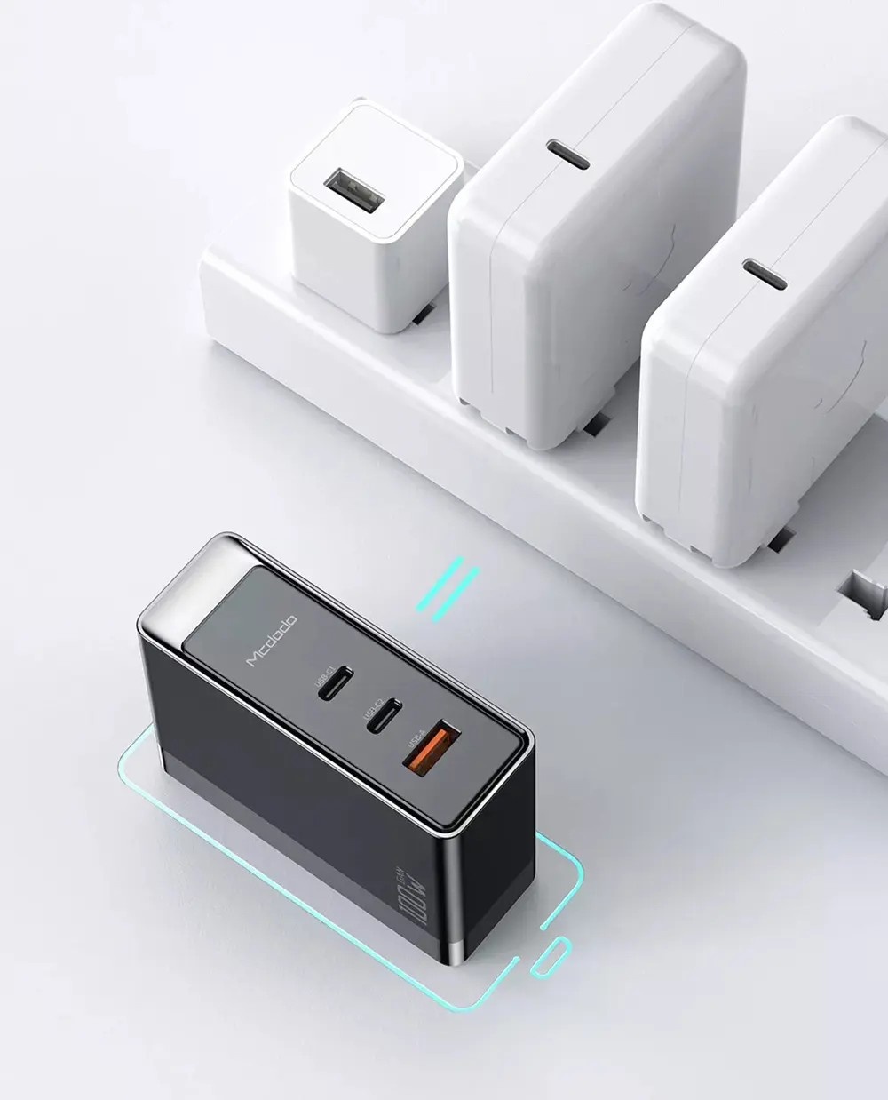 MCDODO CH-8101 100w GaN Serisi 3 Port Başlıklı 1xusb 2xtype-c Girişli Universal Şarj Adaptörü- Siyah - Görsel 5