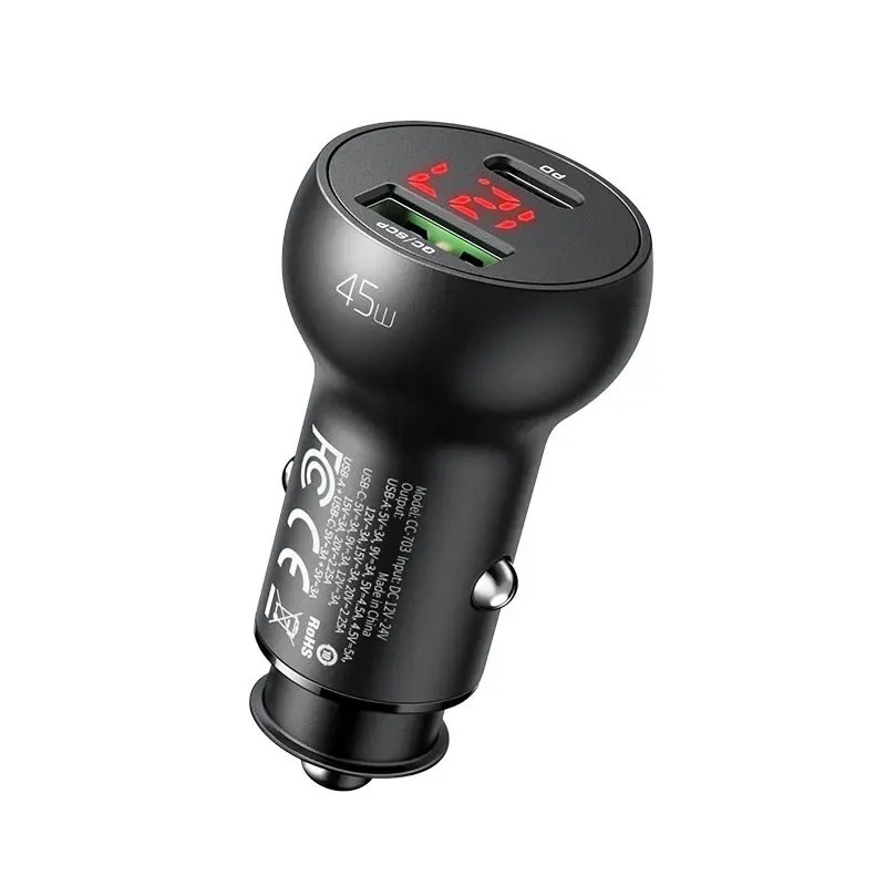 MCDODO CC-7030 45w 1xtype-c 1xusb Girişli Dijital Göstergeli Araç Çakmak Şarjı - Siyah - Görsel 3