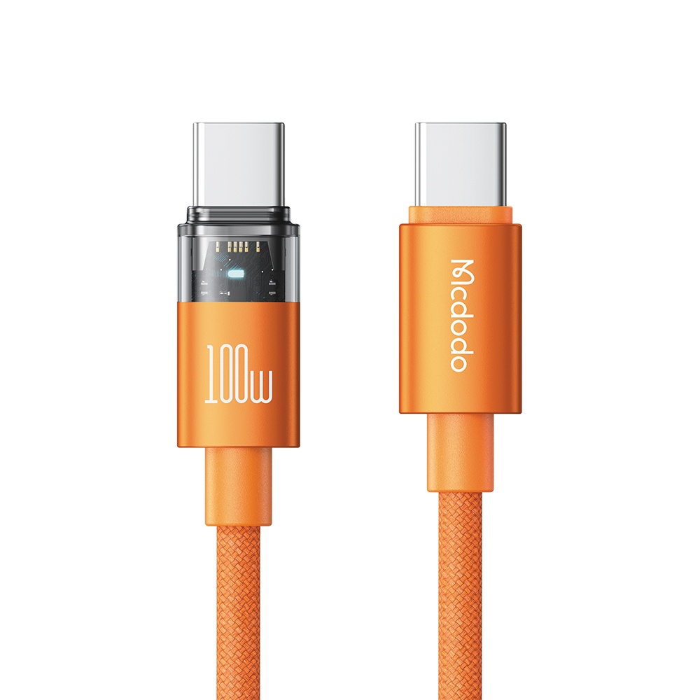 Mcdodo CA-5585 100W Type-C to Type-C Şeffaf Şarj Işıklı Kablo 1.5m Turuncu - Görsel 6