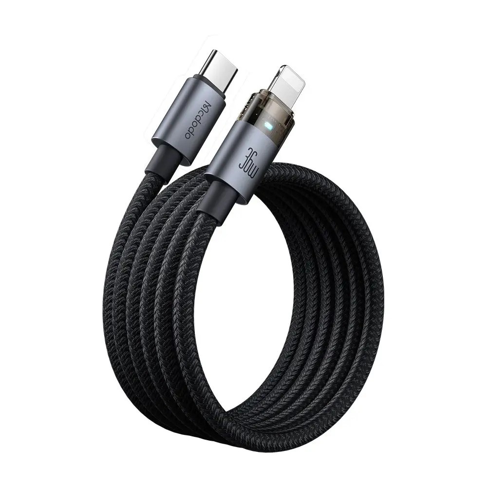 MCDODO CA-6940 Type-C To Lightning  36W Işıklı Transparan Kablo Siyah 1.2m - Görsel 4