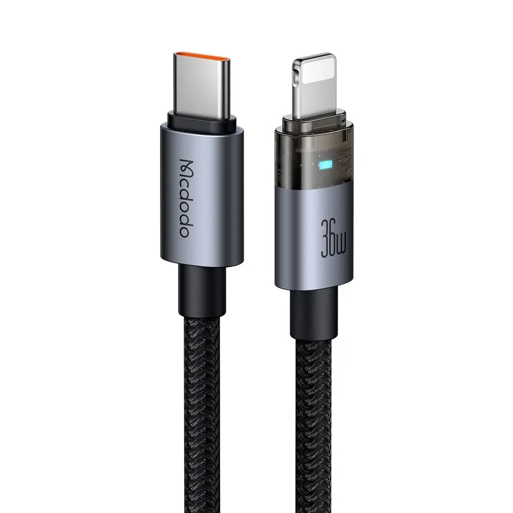 MCDODO CA-6940 Type-C To Lightning  36W Işıklı Transparan Kablo Siyah 1.2m - Görsel 2