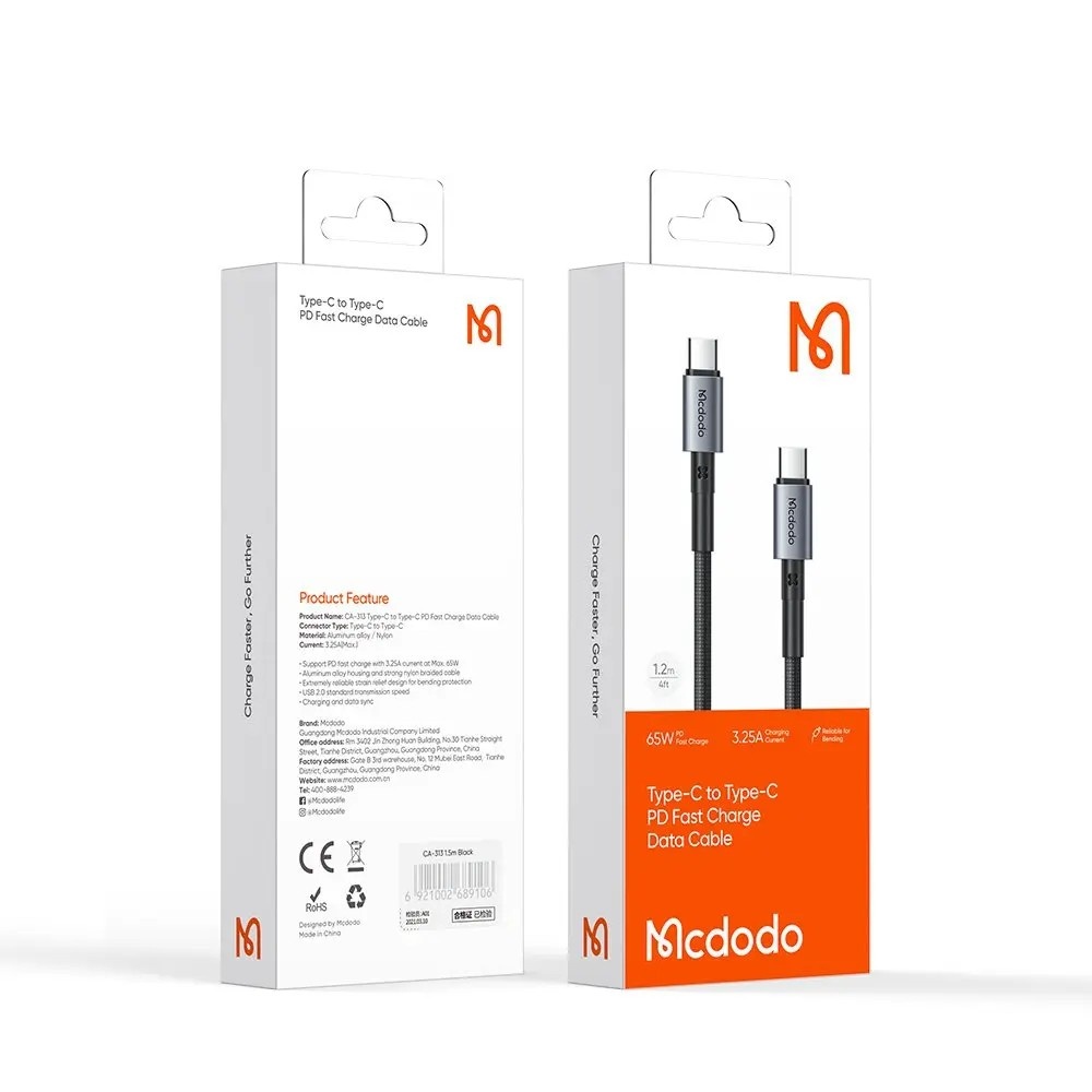 MCDODO CA-3130  65W Type-c to Type-c PD Hızlı Şarj ve Data Kablosu Siyah 1.2m - Görsel 3